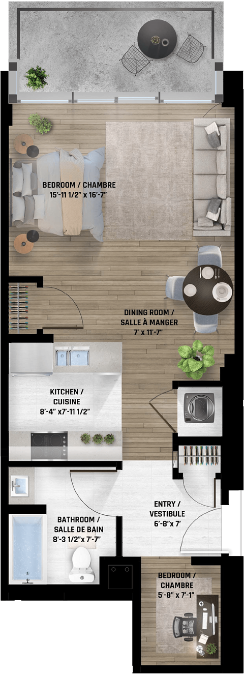 Floor plan for 1 bed, 1 bath, 1373 sqft